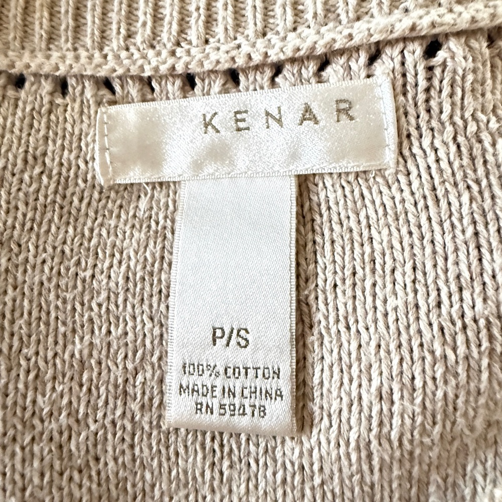 Vintage Kenar Crochet Poncho Sweater | 90s Boho Cotton Knit V-Neck - Picture 7 of 7